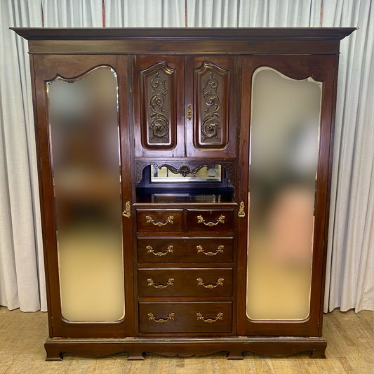 Antiue Mahogany Triple Wardrobe by Henry Barker