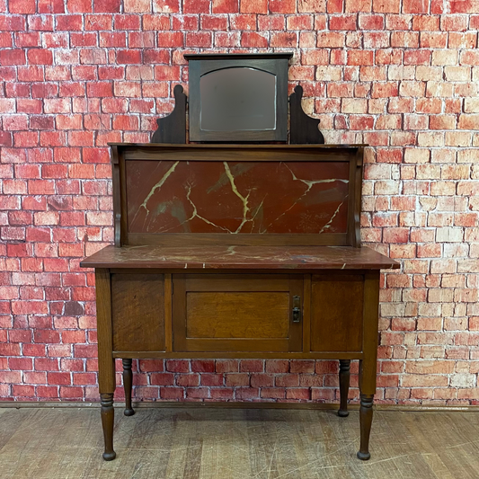 Early 20th Century Antique Oak & Marble Washstand Cabinet