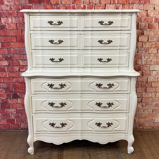 French Provincial Chest on Chest Painted Our Custom White with Antique Brass Pulls