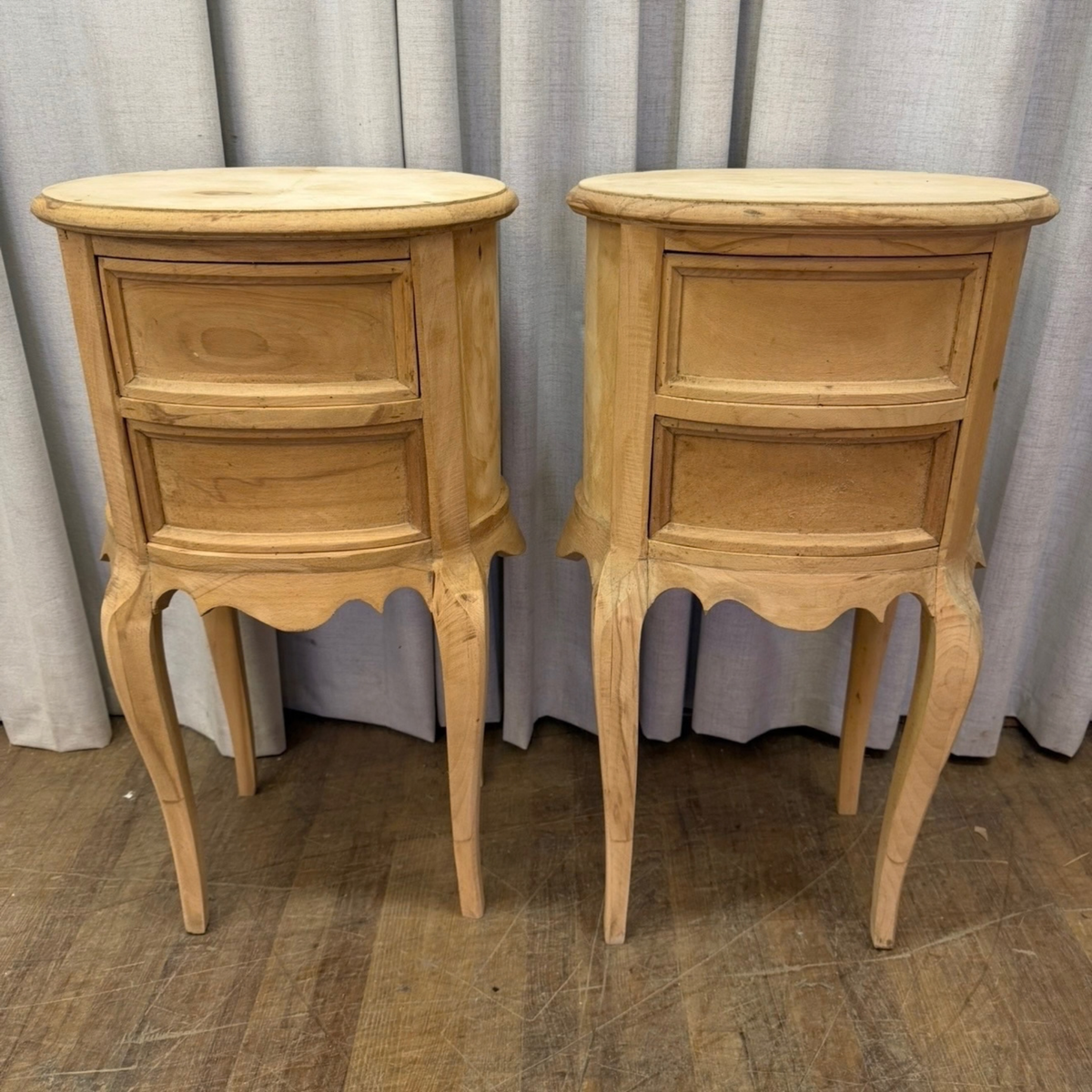 Two Drawer Oval Top Long Leg Side Tables