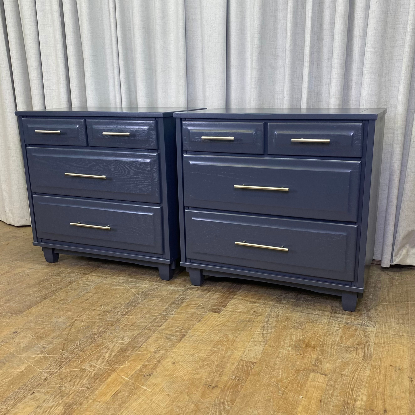 Oversized Nightstands Lacquered Hale Navy with Silver Modern Hardware
