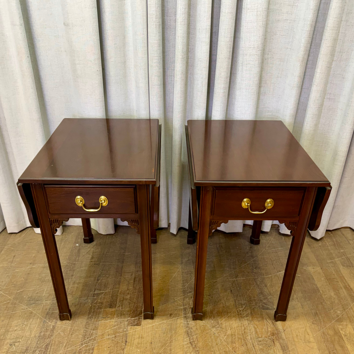 Pair Chippendale Drop Side End Tables