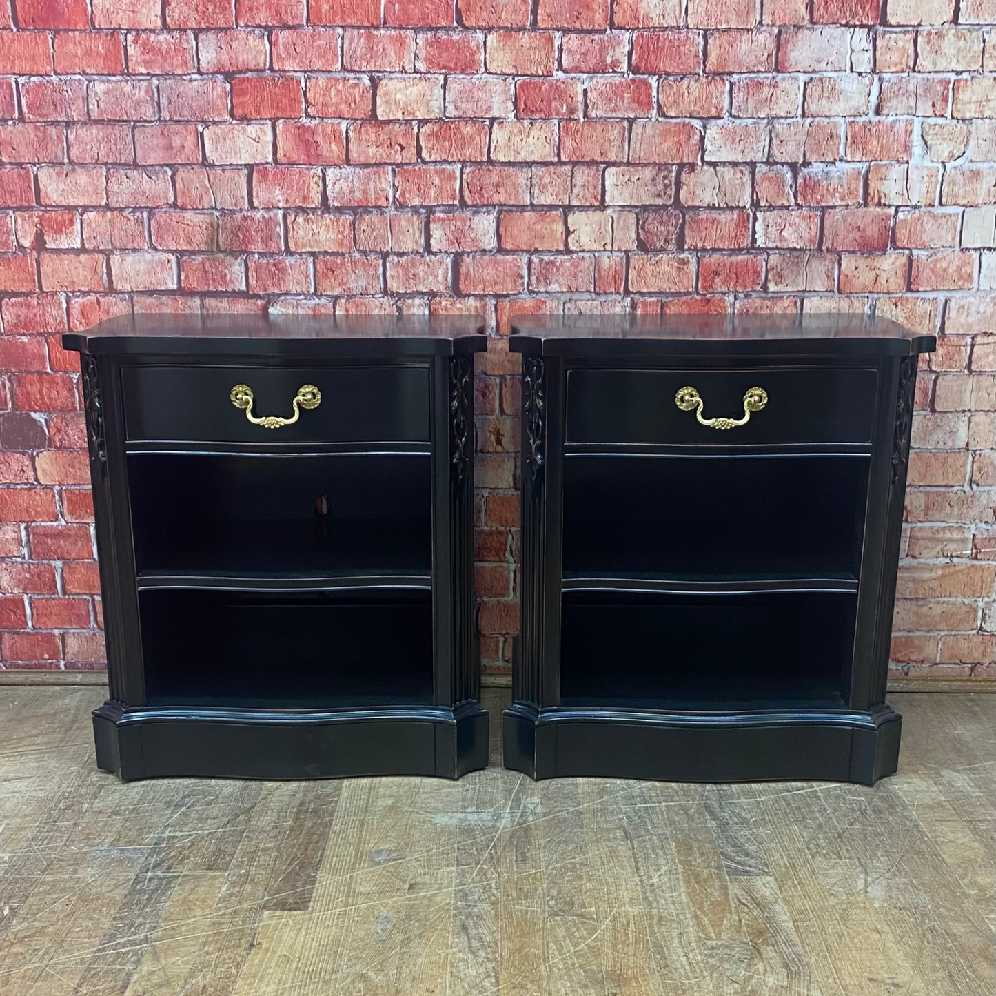 Mahogany Bedroom Set by White Furniture Co. Painted Black, Lightly Distressed with Gold Pulls