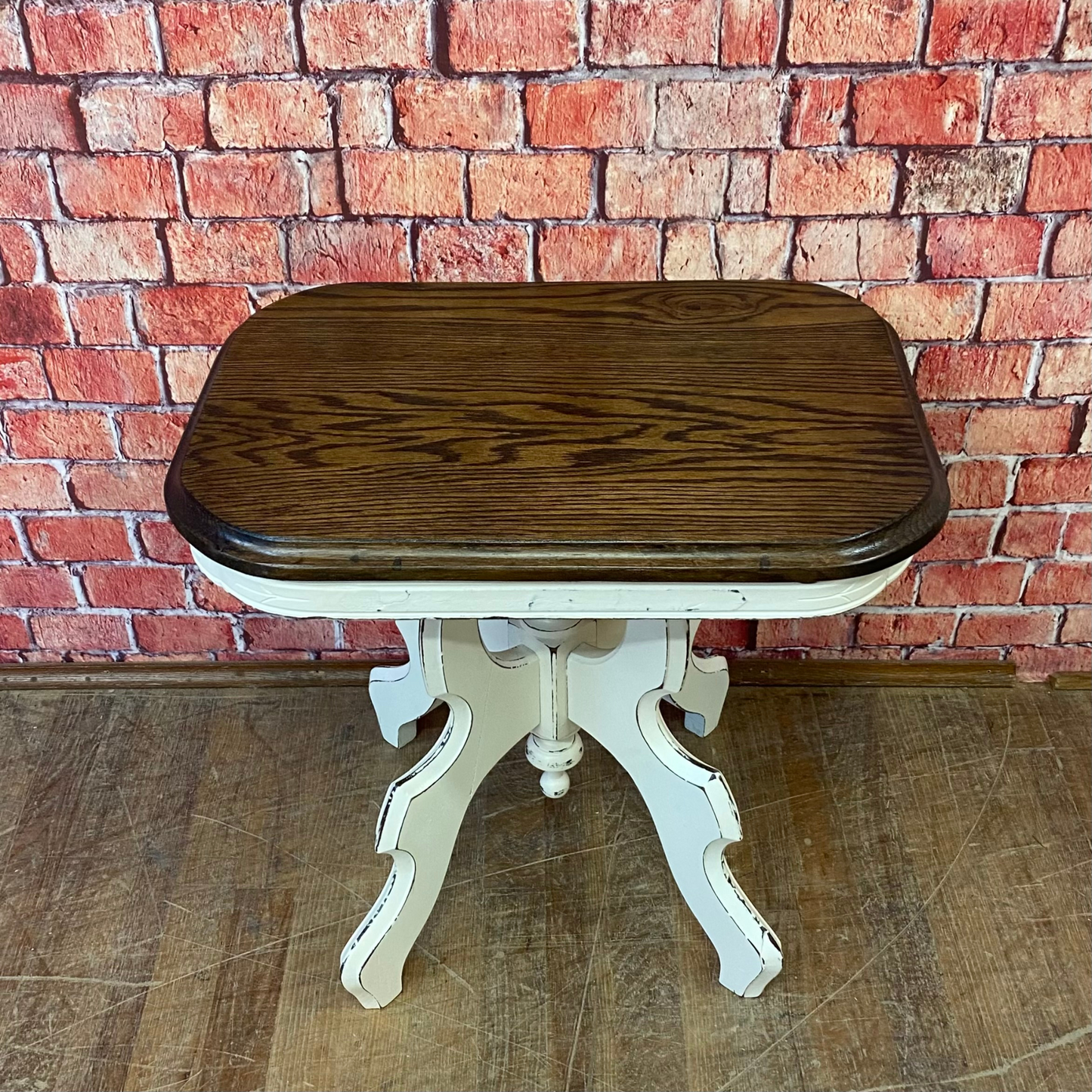 Antique Mahogany Side Table with Reclaimed Oak Top