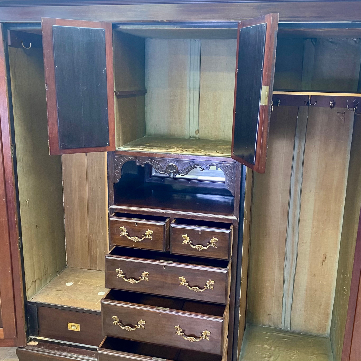 Antiue Mahogany Triple Wardrobe by Henry Barker