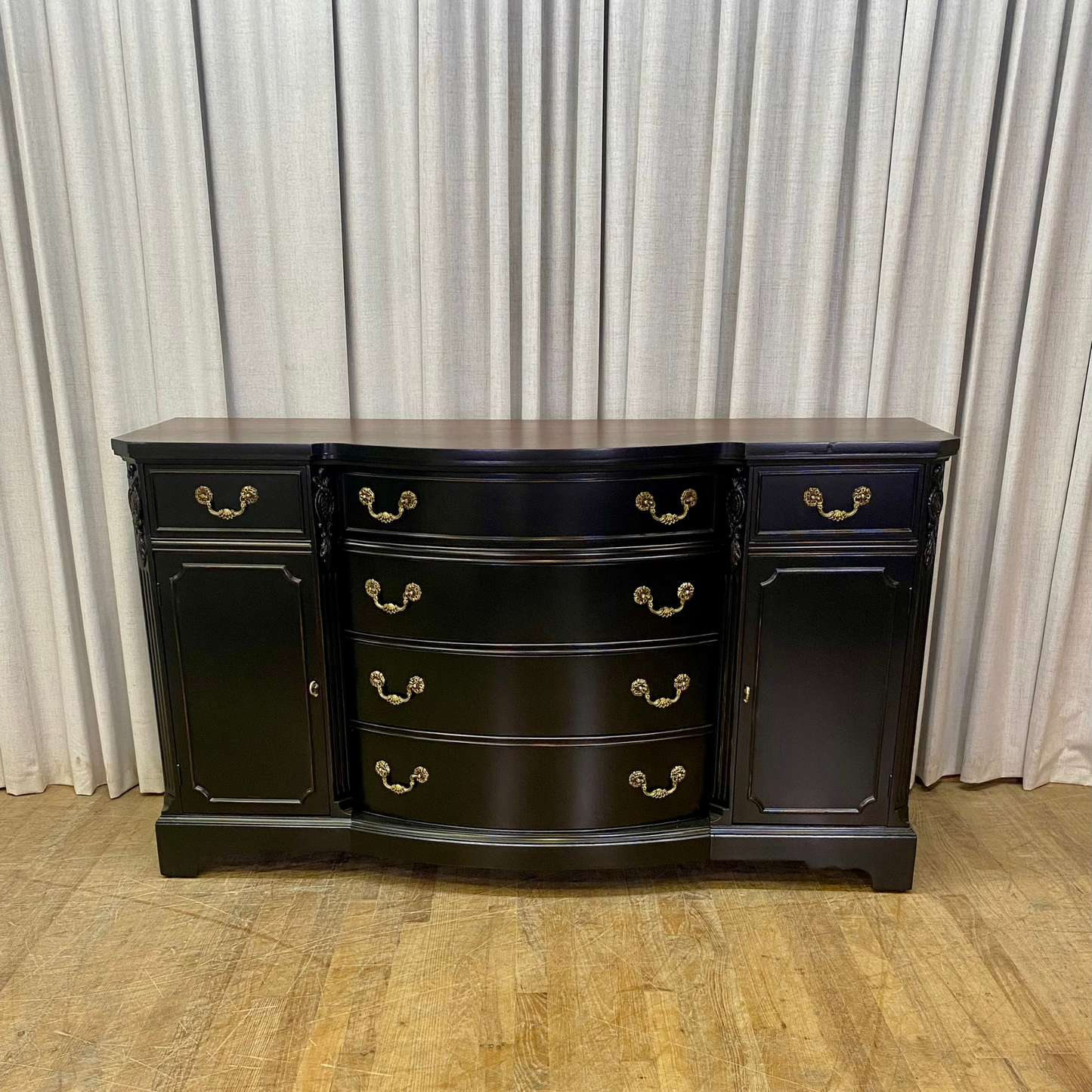 Duncan Phyfe Style Sideboard Lacquered Black with Jacobean Stained Top