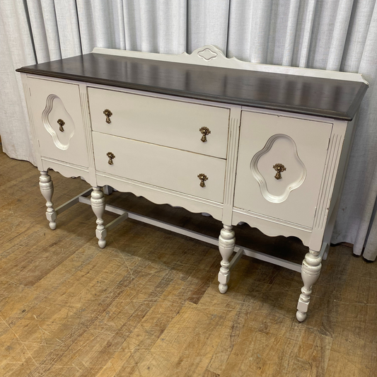Depression Era Sideboard Lacquered Swedish Grey with Jacobean Stained Top