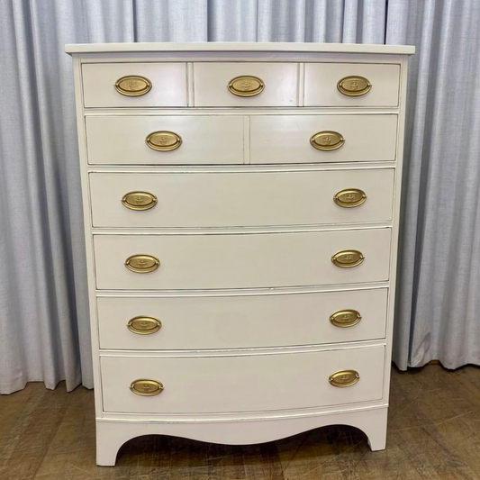 Hepplewhite Six Drawer Chest Painted White with Gold Pulls
