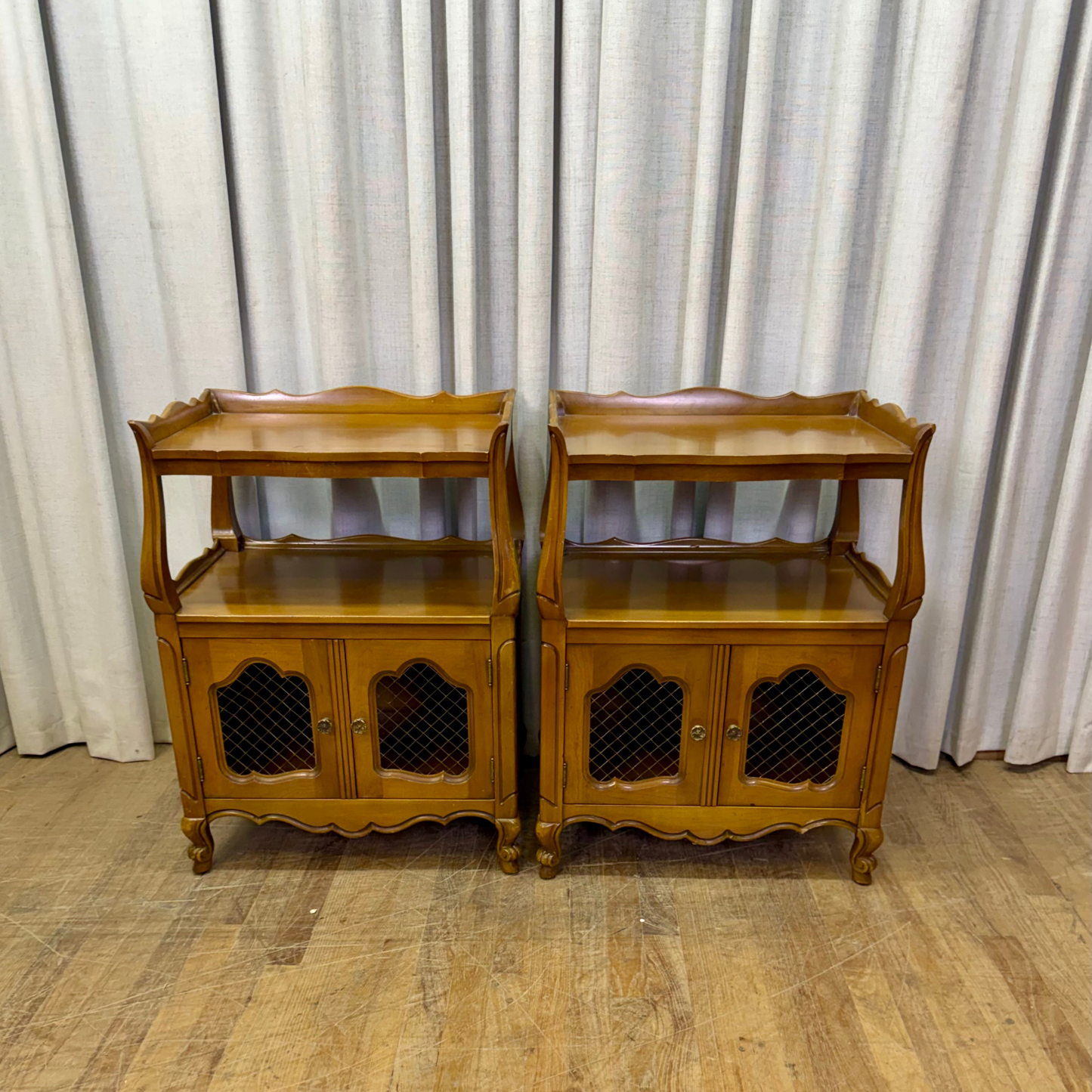 Two Door One Open Shelf French Nightstands