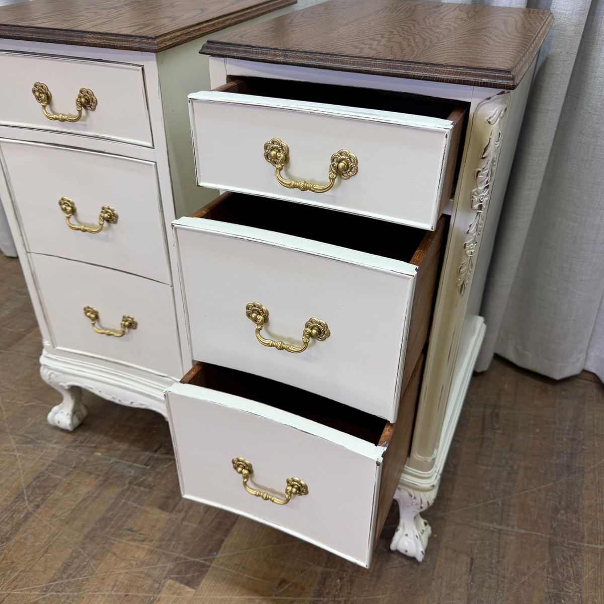 Pair Tall Narrow Ball & Claw Foot Nightstands