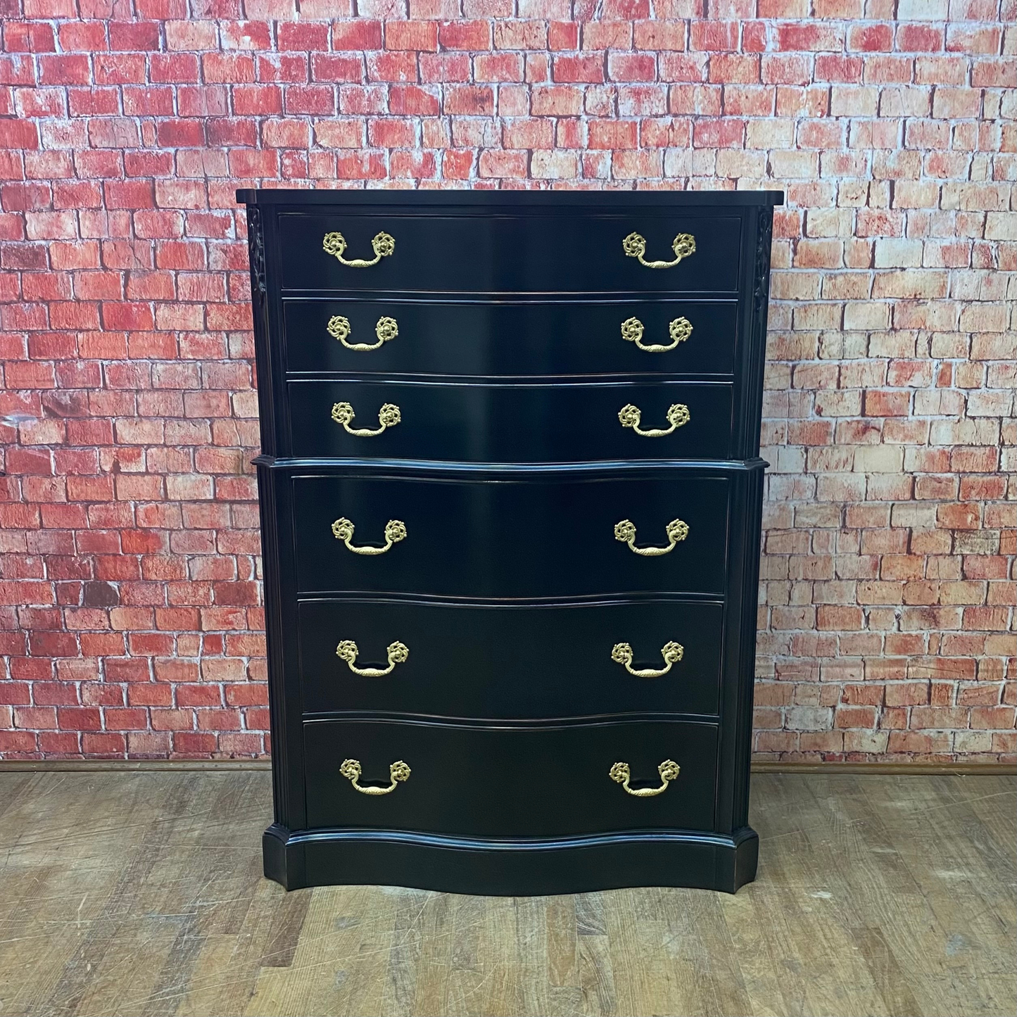 Mahogany Bedroom Set by White Furniture Co. Painted Black, Lightly Distressed with Gold Pulls