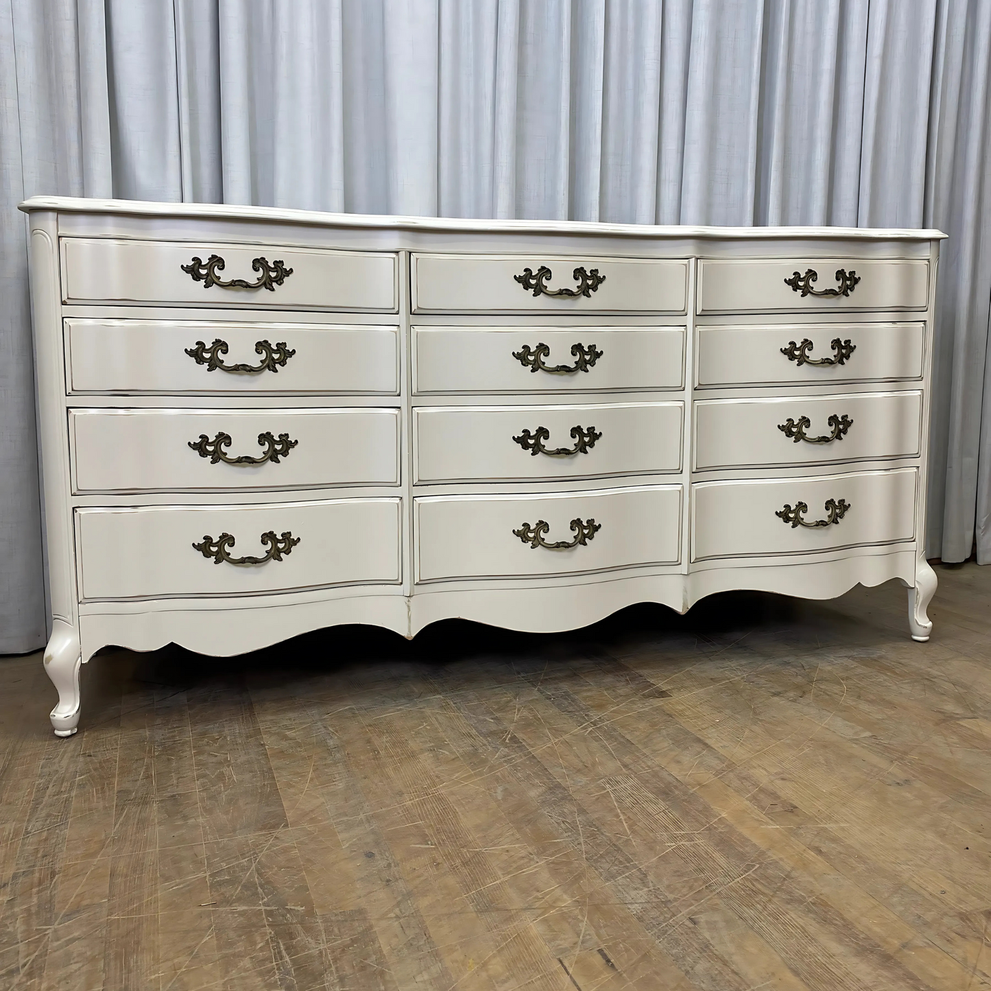 French Provincial Dresser Painted White with Light Distress