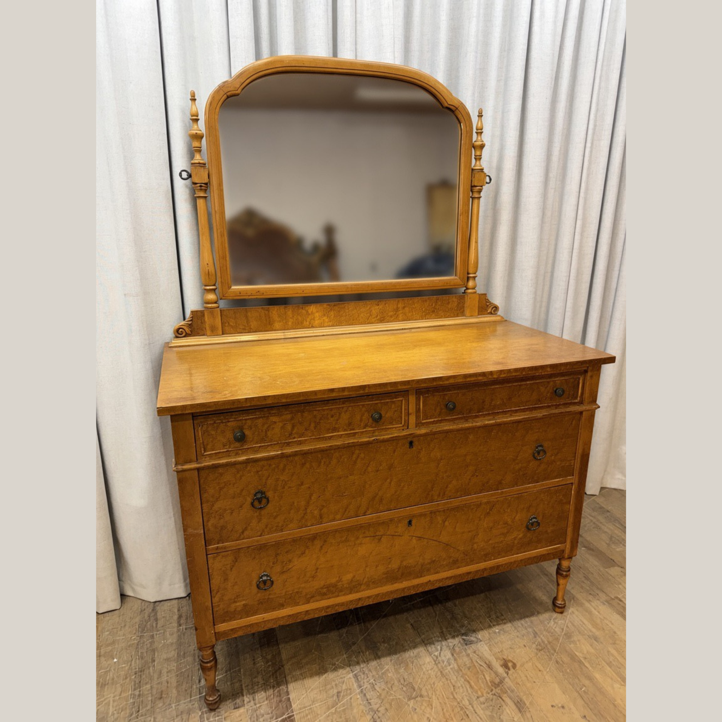 Maple Depression Era Dresser with Mirror