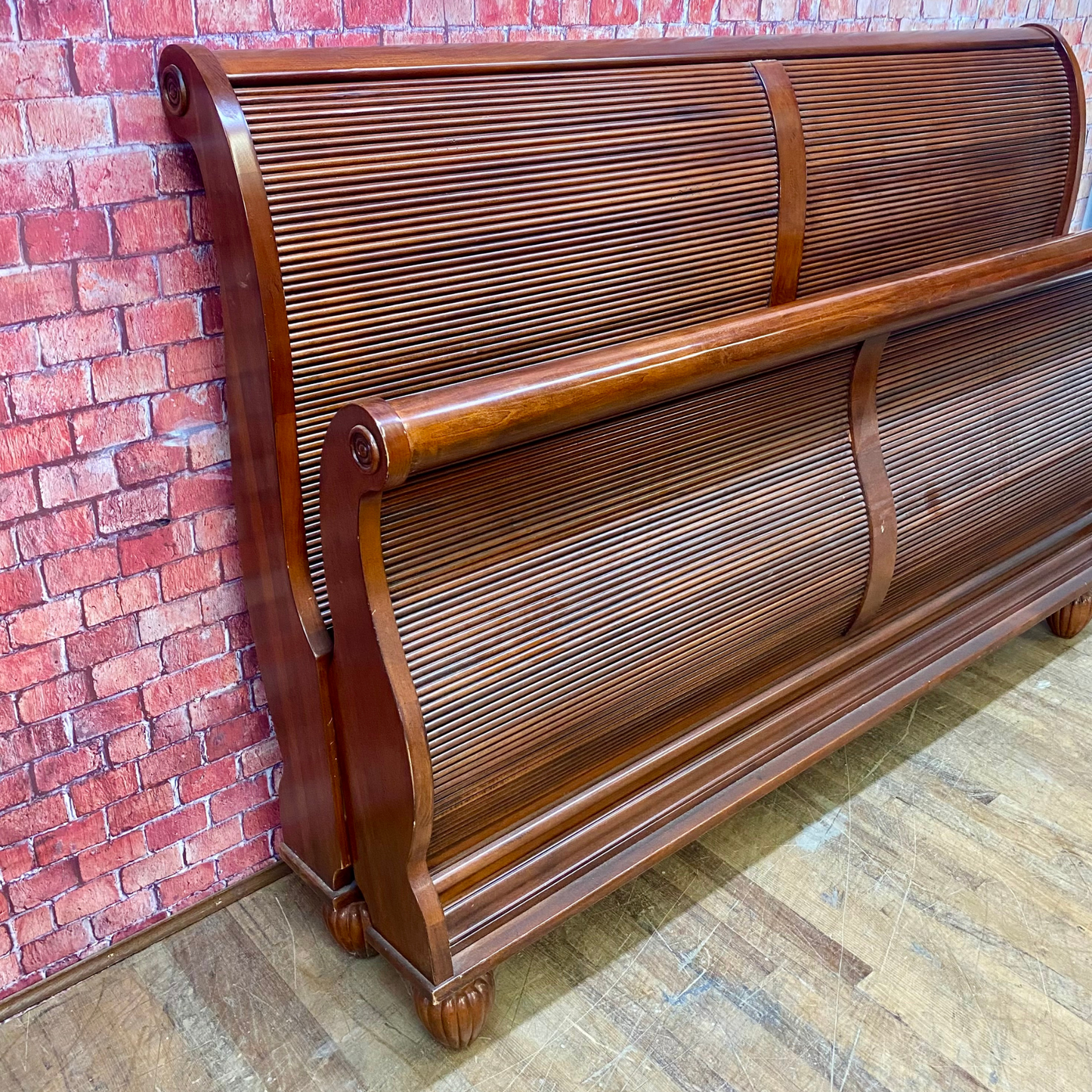 King Size Sleigh Bed with Side Rails and Slats