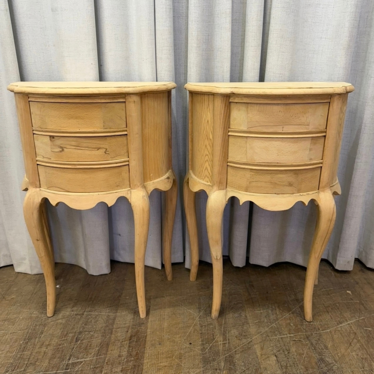 Three Drawer 1/2 Circle Top Long Leg Side Table