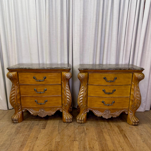 Modern Oversized Marble Top Nightstands
