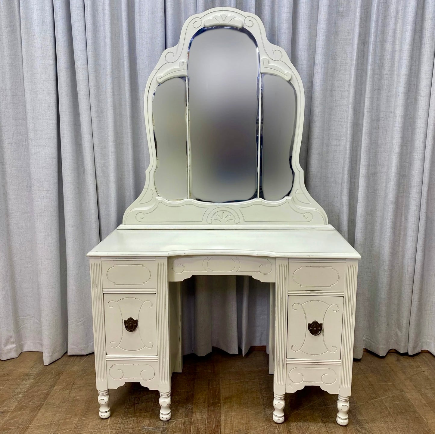 Antique Vanity Lacquered Our Custom White and Lightly Distressed