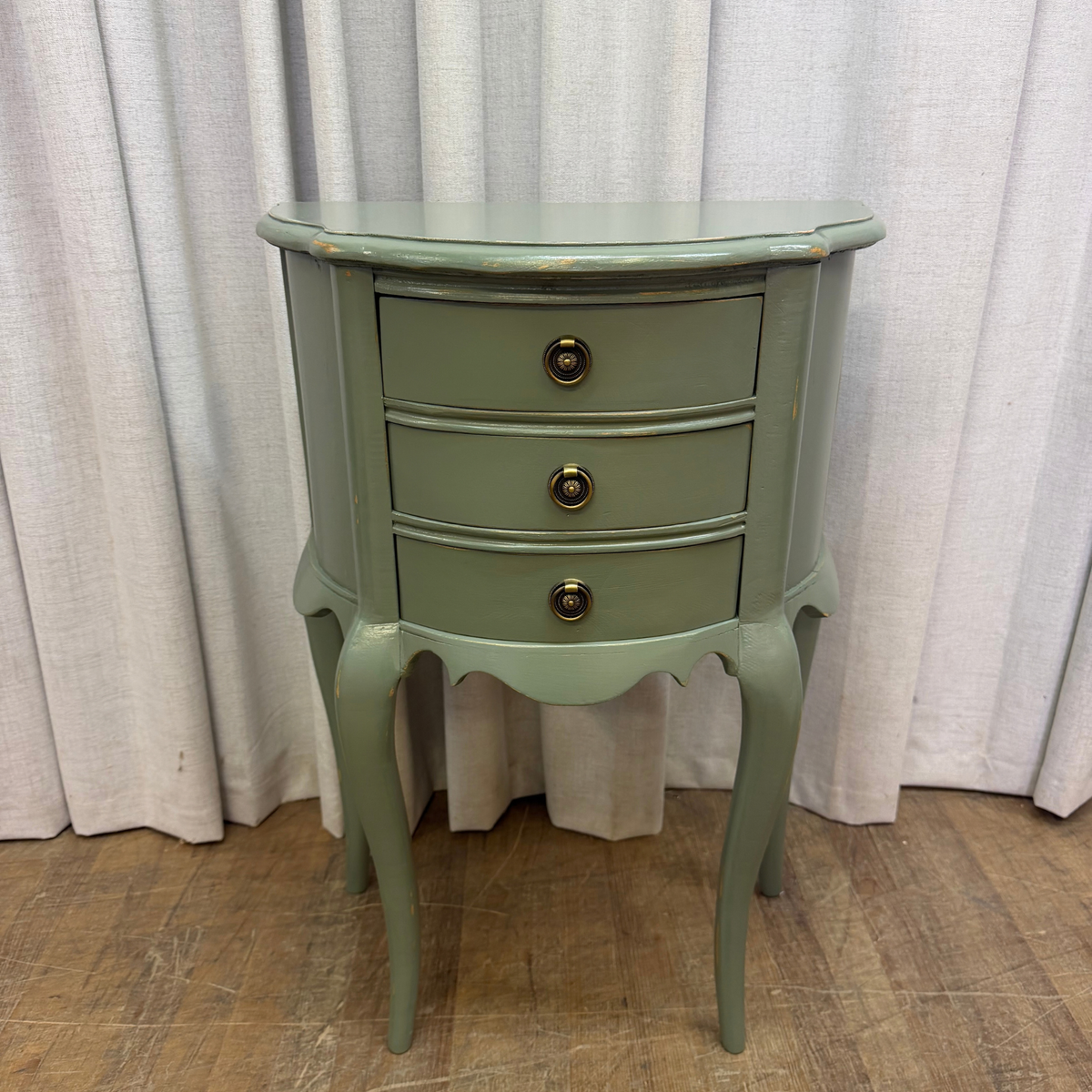 Three Drawer 1/2 Circle Top Long Leg Side Table
