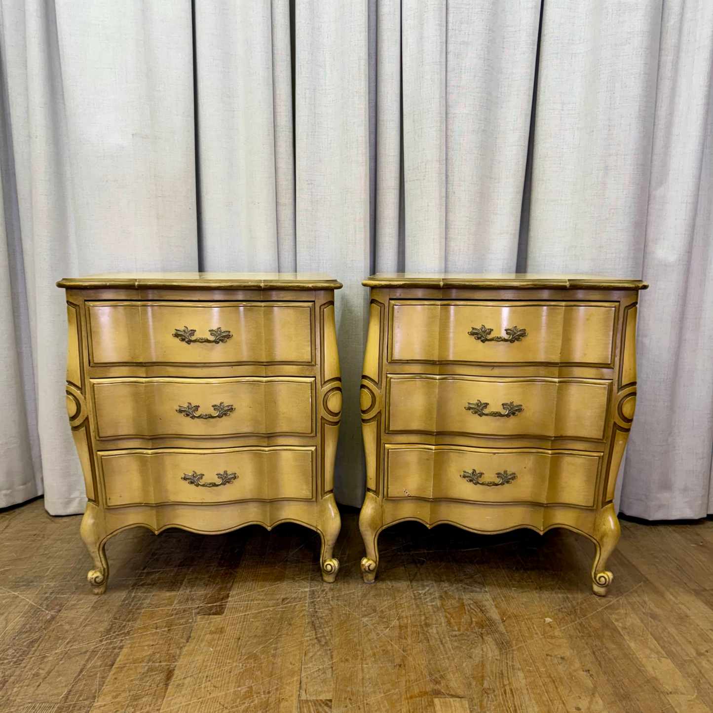 Pair of Three Drawer French Nightstands