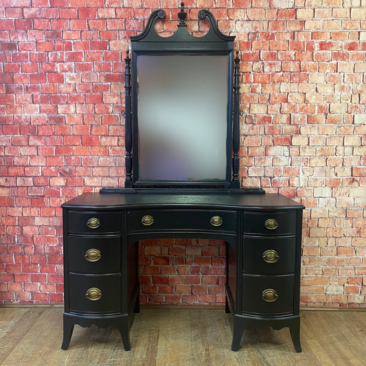 Hepplewhite Vanity Painted Black & Lightly Distressed