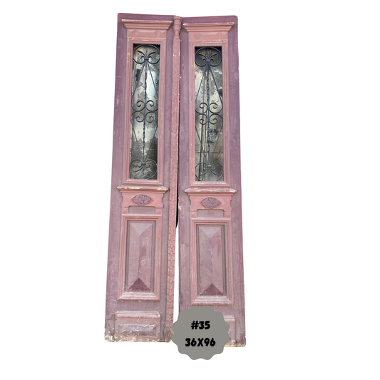 Egyptian Hand Carved Antique French Doors with Iron