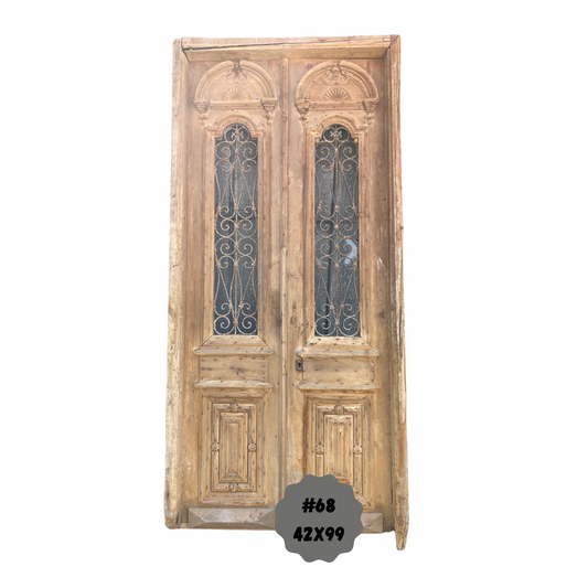 Pair of Egyptian Hand Carved Antique Doors in Frame