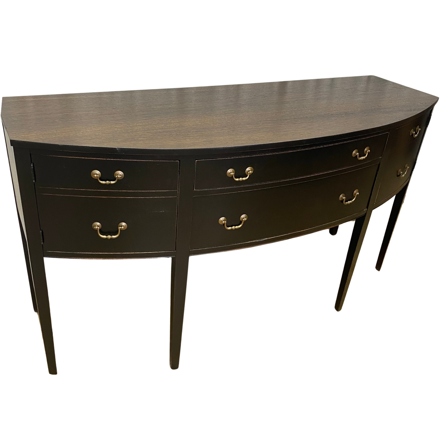 Long Leg Curved Front Sideboard Lacquered Black with Stained Top