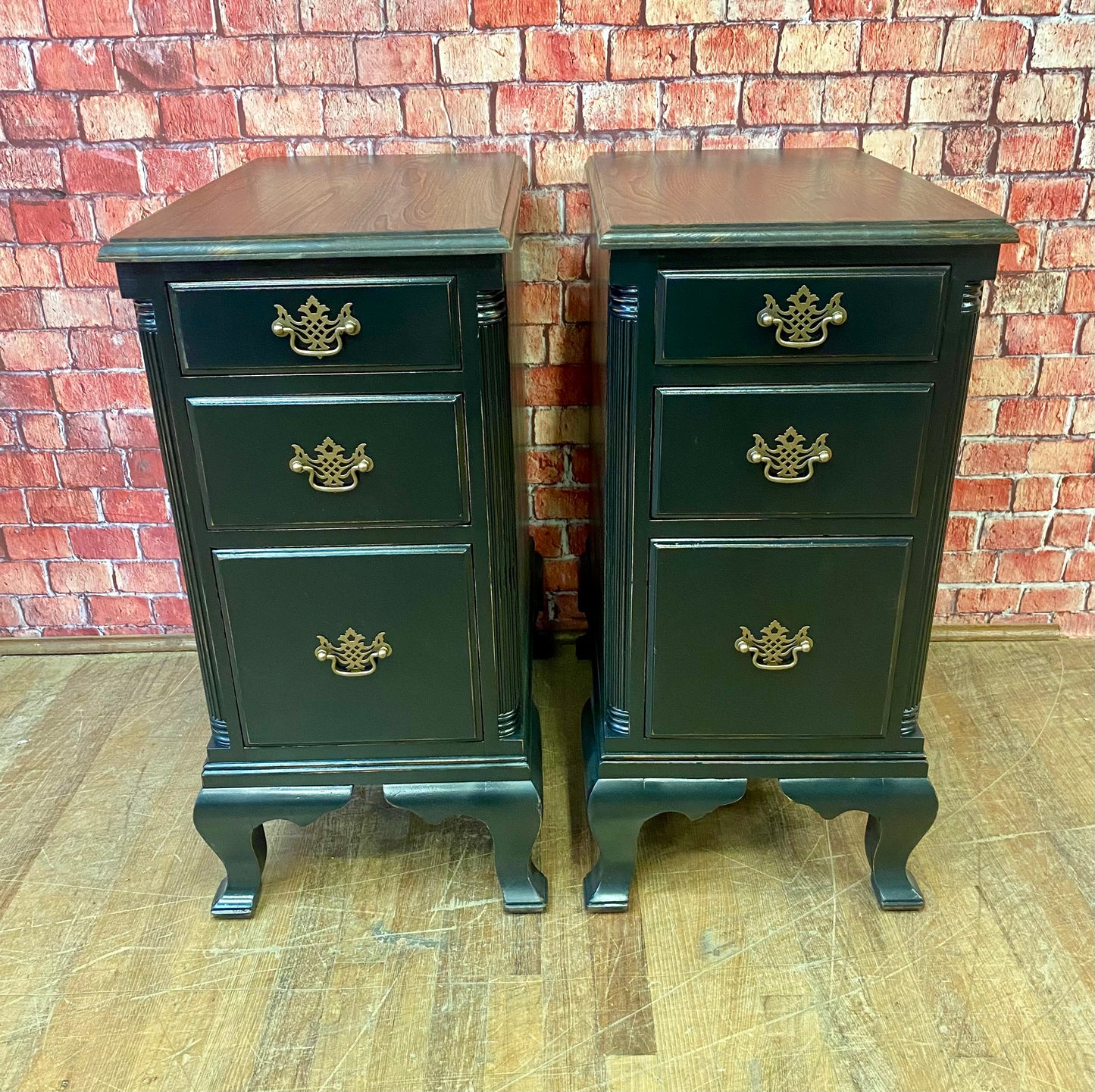 Tall and Narrow Nightstands Painted Black with Reclaimed Ash Tops