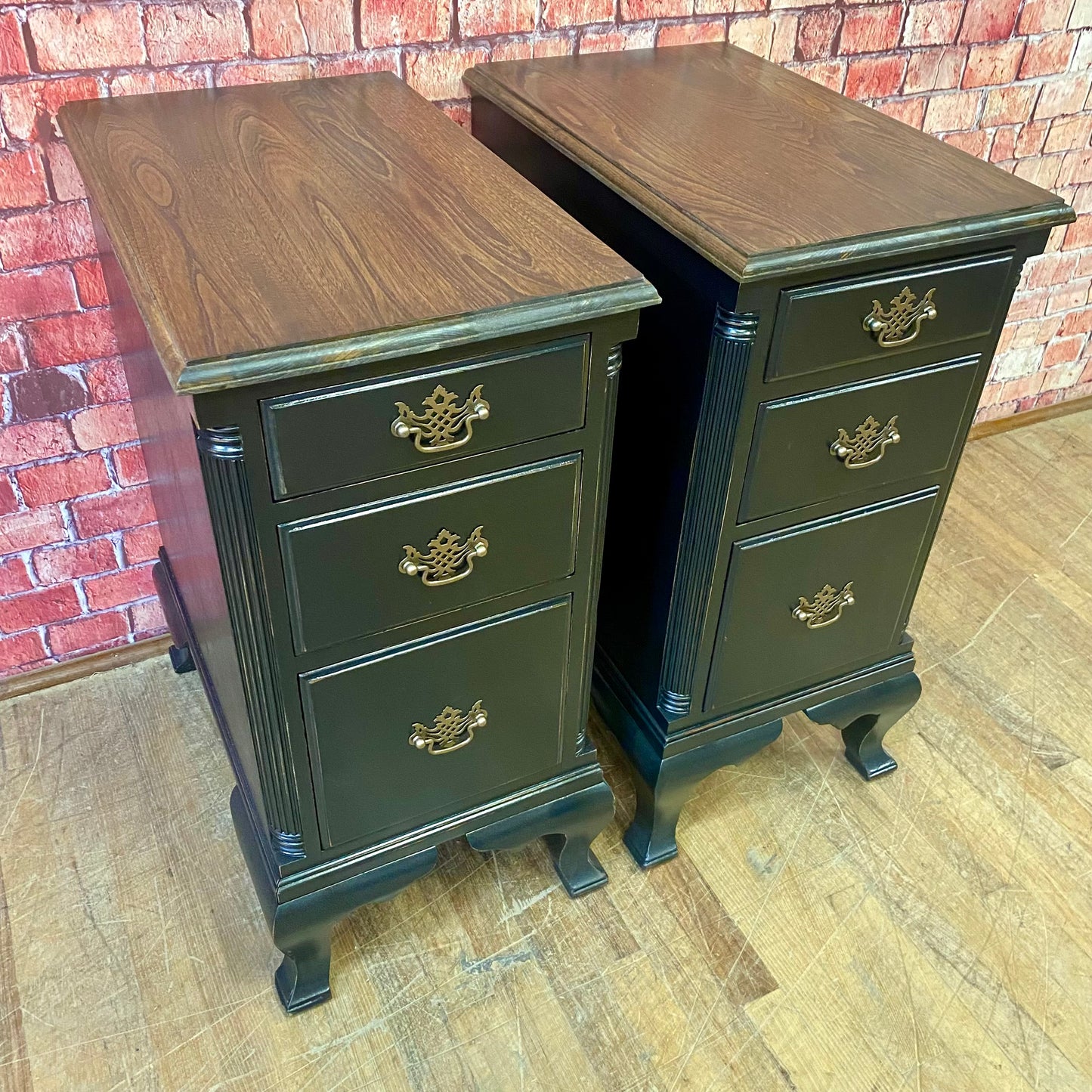 Tall and Narrow Nightstands Painted Black with Reclaimed Ash Tops