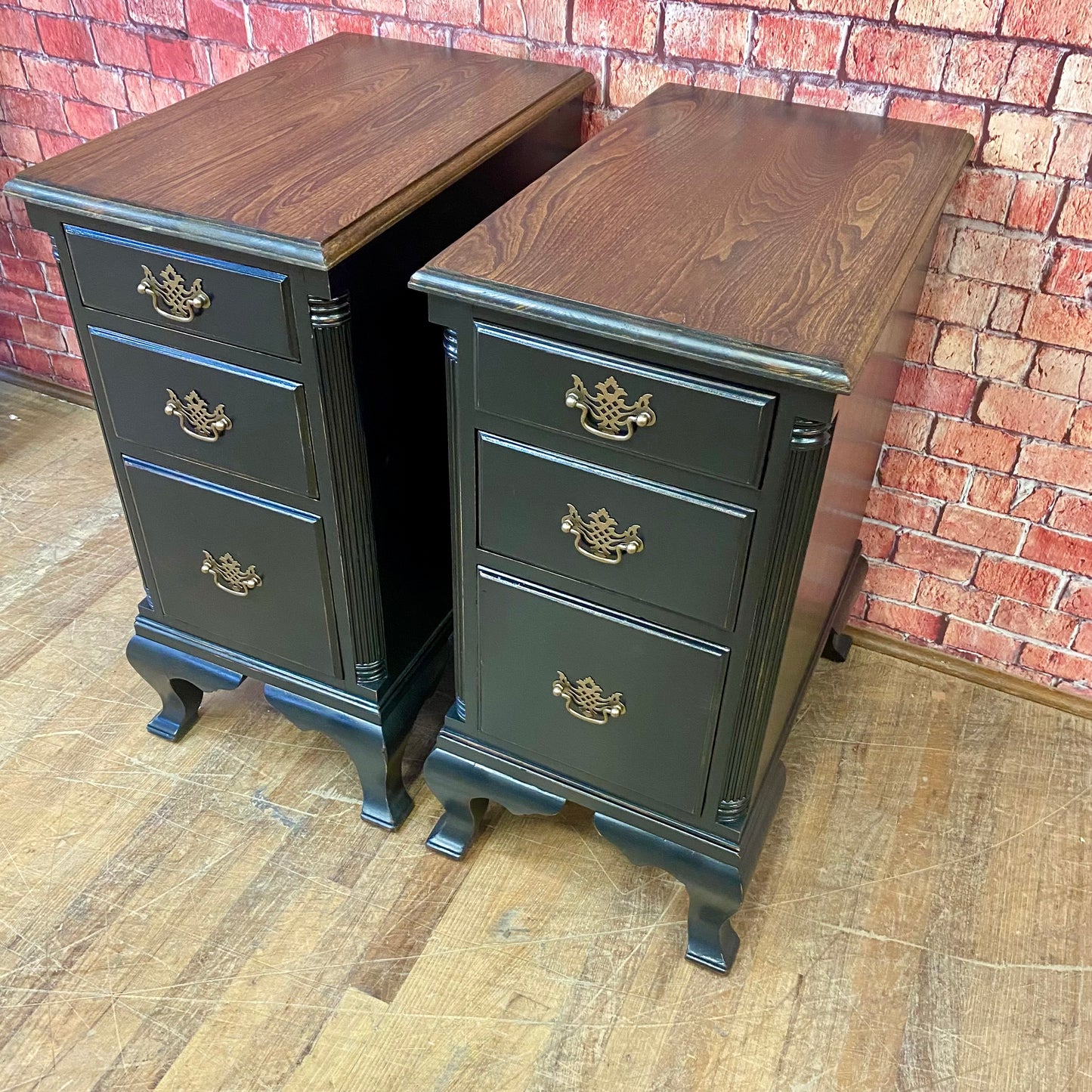 Tall and Narrow Nightstands Painted Black with Reclaimed Ash Tops