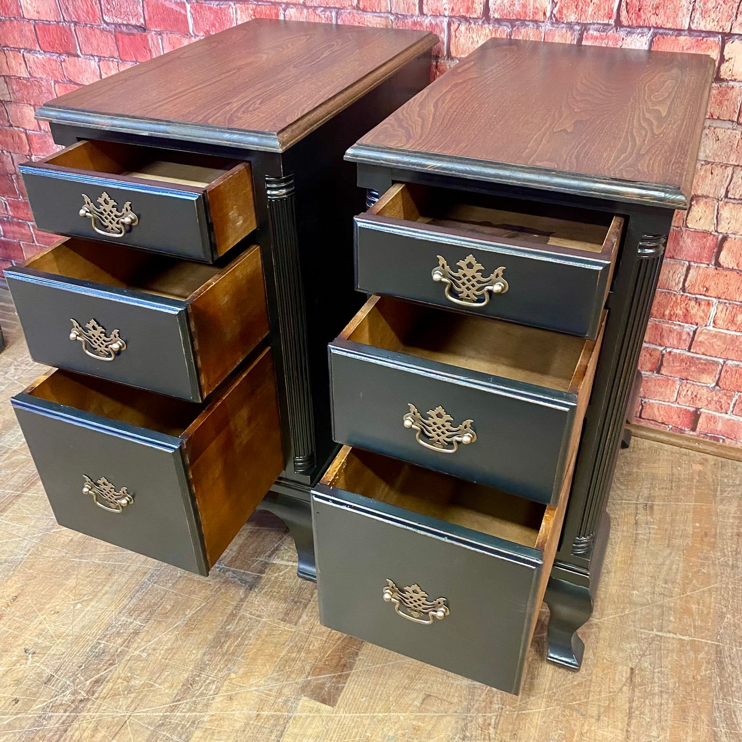 Tall and Narrow Nightstands Painted Black with Reclaimed Ash Tops