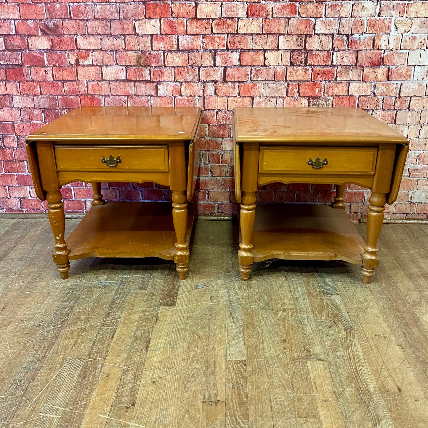 Pair of Solid Maple Dropside End Tables