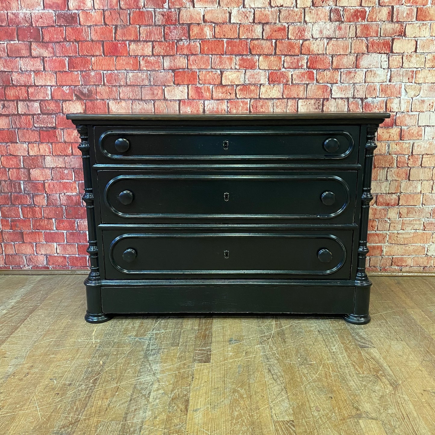 Late 1800's Dresser with Reclaimed Oak Top & Hidden Bottom Drawer