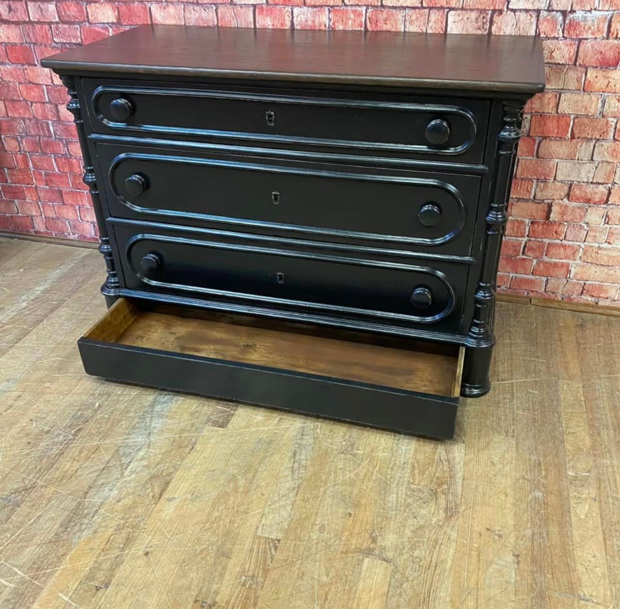 Late 1800's Dresser with Reclaimed Oak Top & Hidden Bottom Drawer