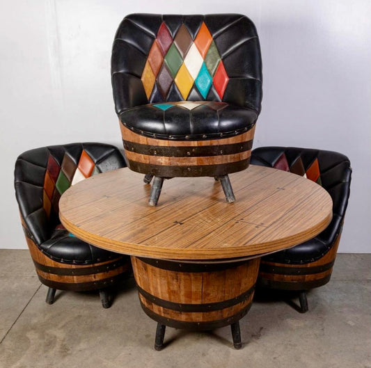 MCM Barrel Table & 3 Chairs