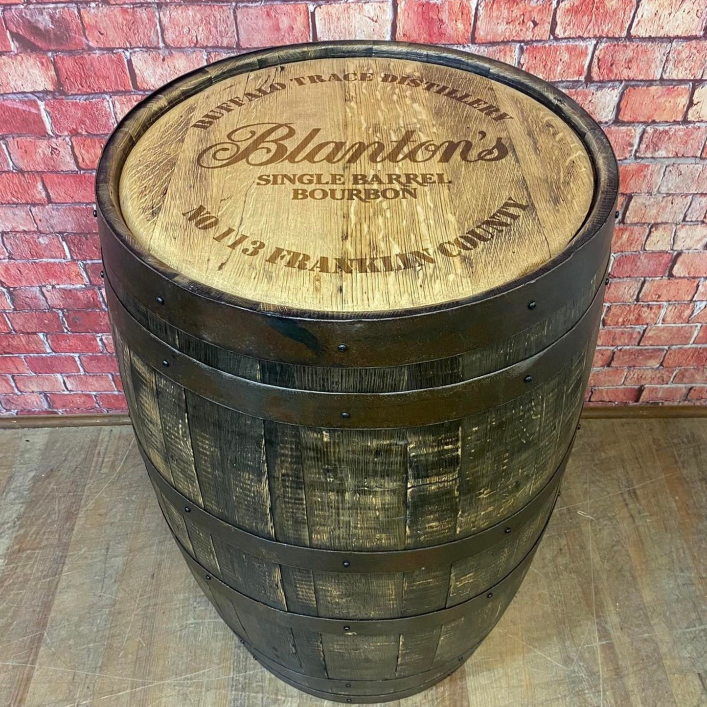 Solid Oak Refinished and Engraved Whiskey Barrel